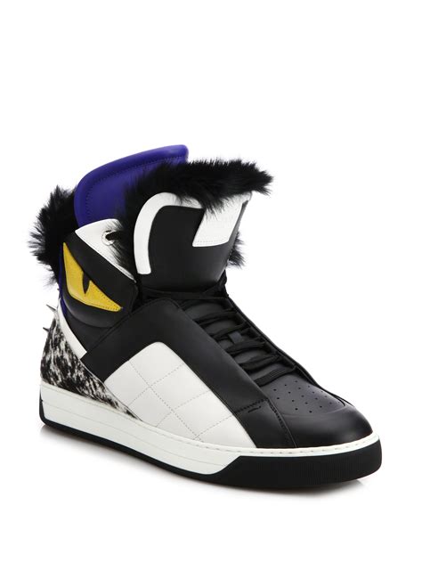 fendi high top fur sneaker|Fendi monster slip on sneakers.